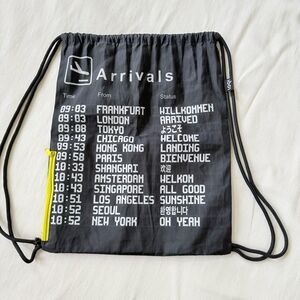 Loqi Backpack Travel Departure Arrival Airport Theme Fun Bag String Black OS